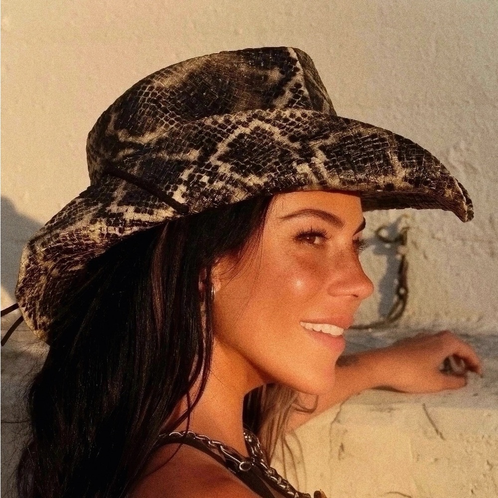 Snakeskin Straw Cowboy Hat for Men and Women - Hand-Painted (Tan)